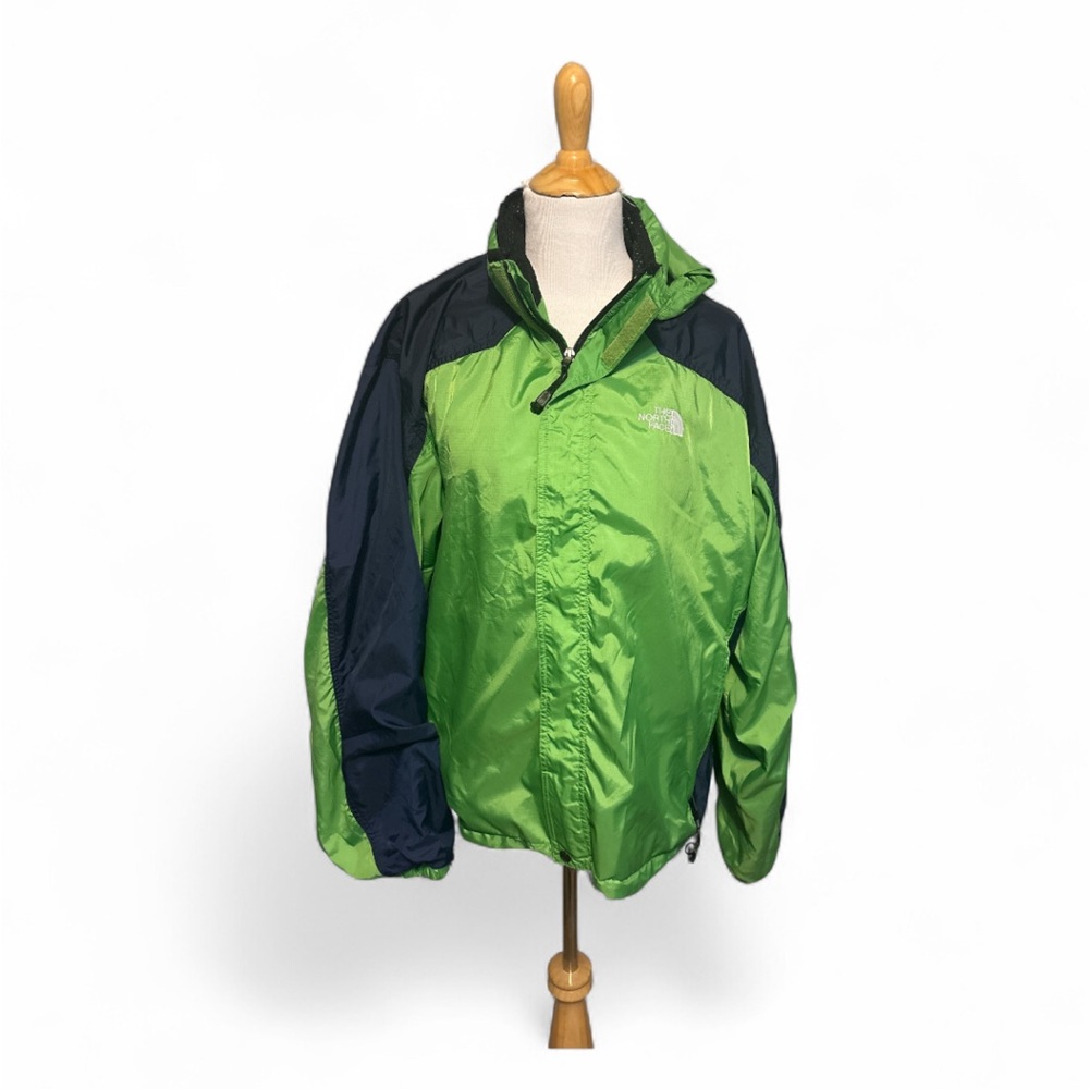 The North Face Vibrant Green and Blue Windbreaker with hood that tucks in